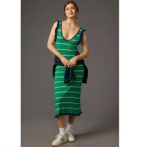 $129 NWT Anthropologie Daily Practice Sweater Dress Green Navy Midi Medium
